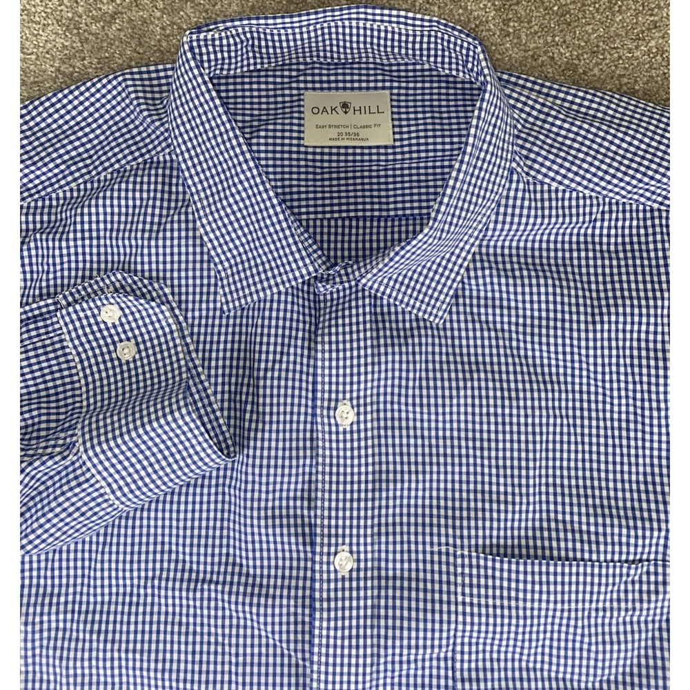 Oak Hill Blue/White Gingham Check Plaid Shirt Mens 4XLT Classic 20-35/36 Stretch